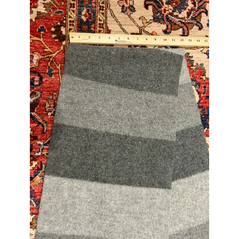 Coach 100% Lambswool Ombre Gray Stripe Fringe Scarf Made in Scotland Unisex Wint