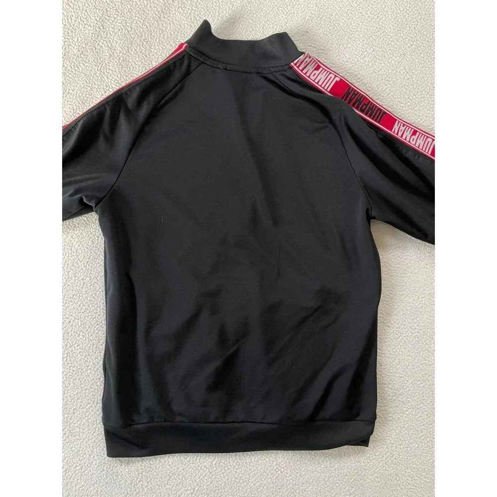 Jordan Boys Large Track Jacket Black Red Jumpman Tape Logo Full Zip Bomber
