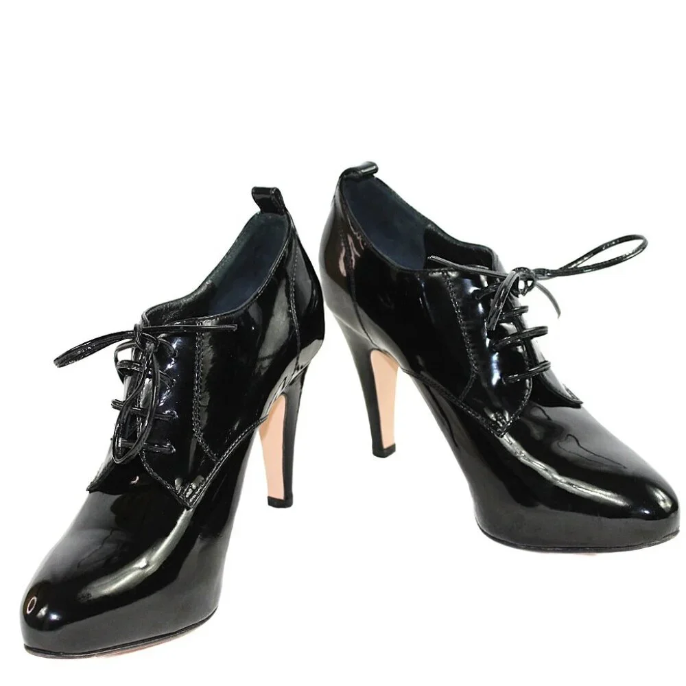 Gianvito Rossi Handcrafted Black Patent Lace Up Stiletto, Size 36.5 (US 6.5)