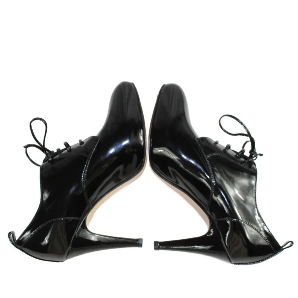 Gianvito Rossi Handcrafted Black Patent Lace Up Stiletto, Size 36.5 (US 6.5)