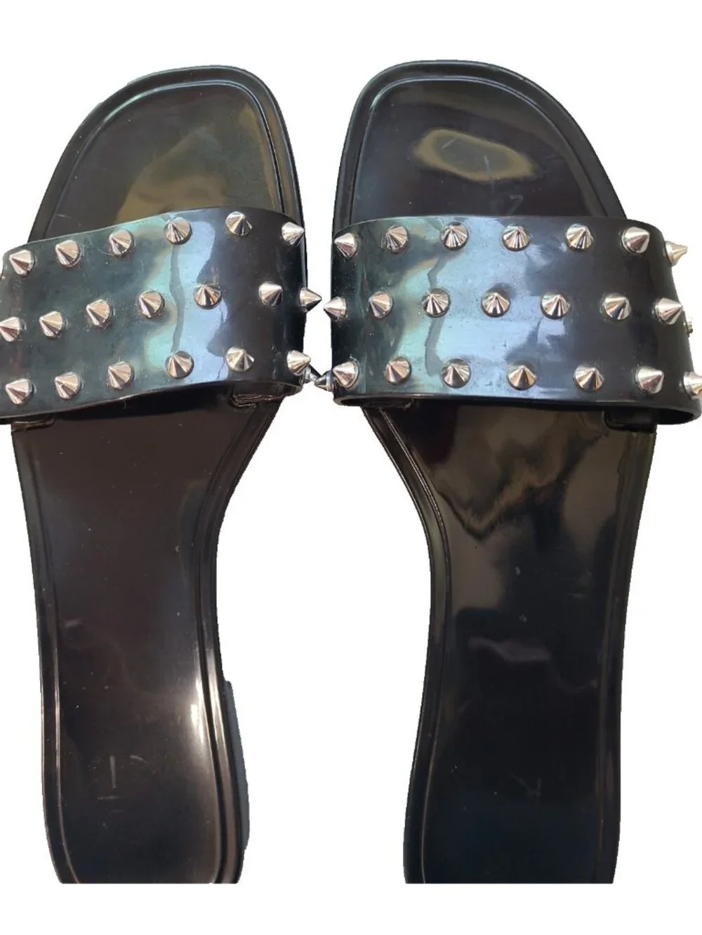 Women's Slide Sandals Size 6 Black Spiked Studded Punk Goth Alternative Slip On