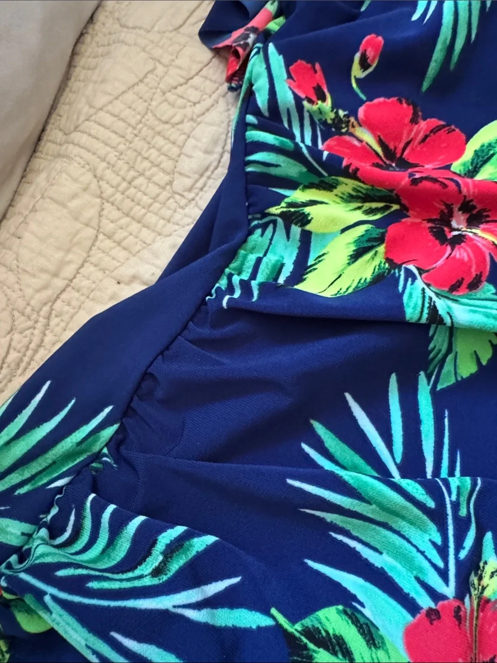 Navy Tropical Floral Ruffle bathing suit Tank Top