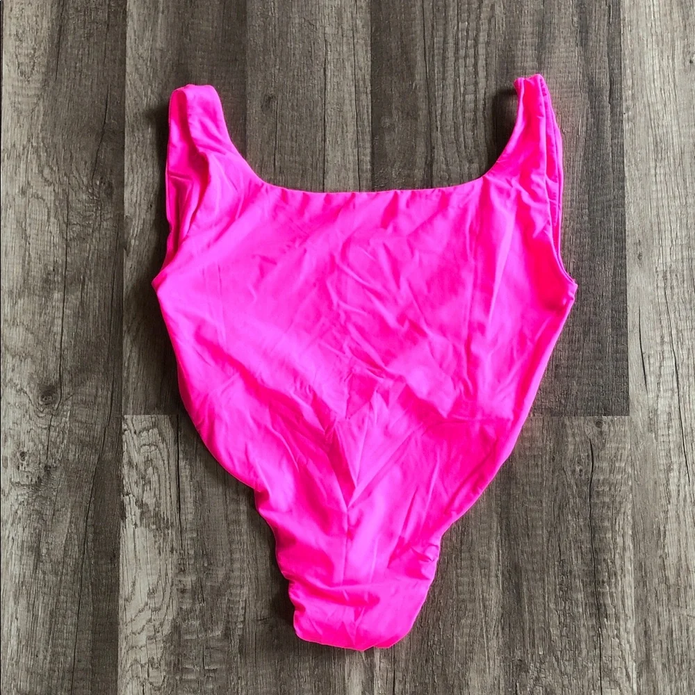 Skims Hot Pink Open Back Thong Bodysuit Top M