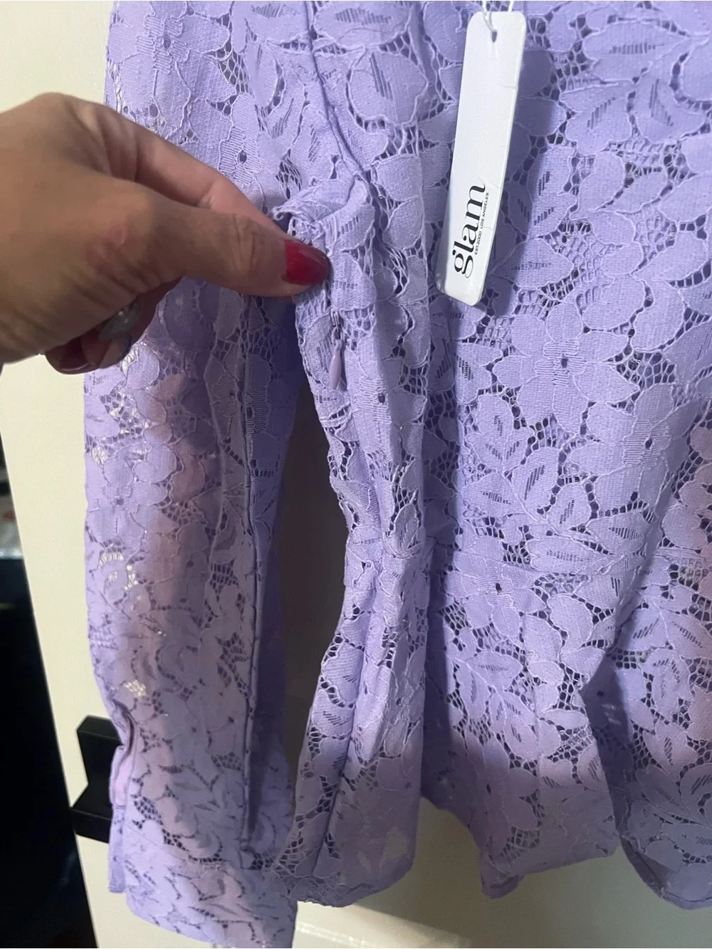 glam Lilac Floral Lace Peplum Blouse