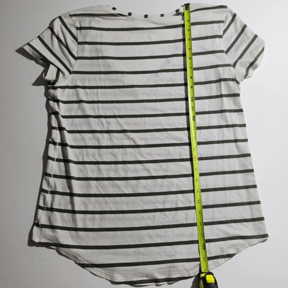 Lululemon Striped V Neck Tee White Green Athletic Yoga Top