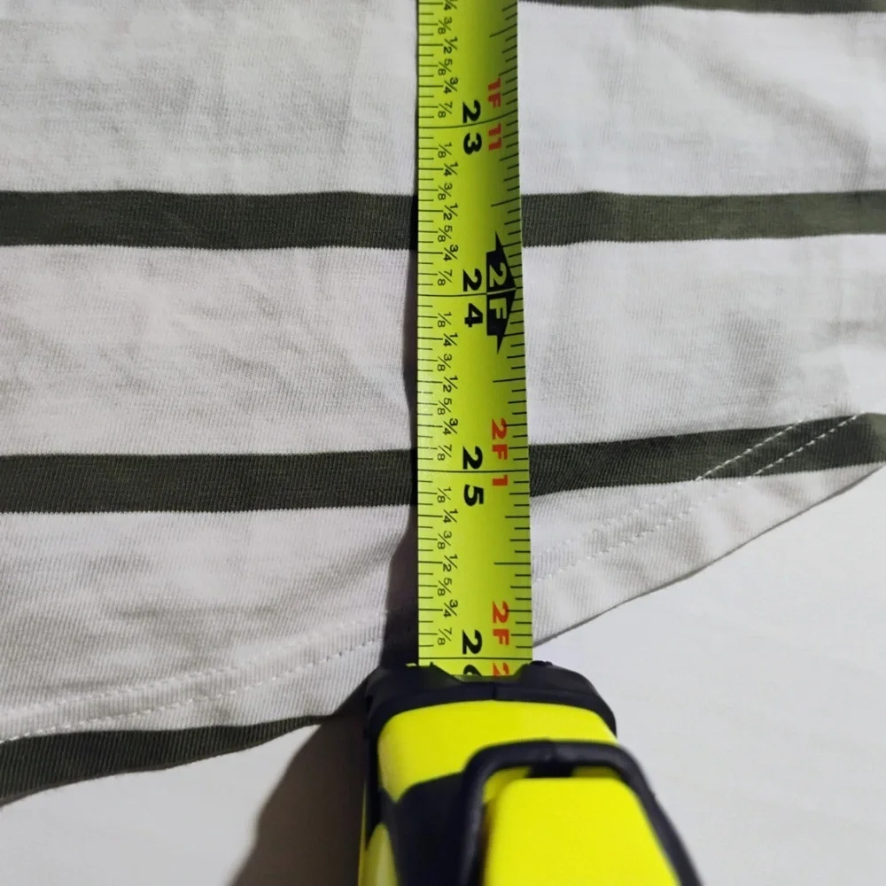 Lululemon Striped V Neck Tee White Green Athletic Yoga Top