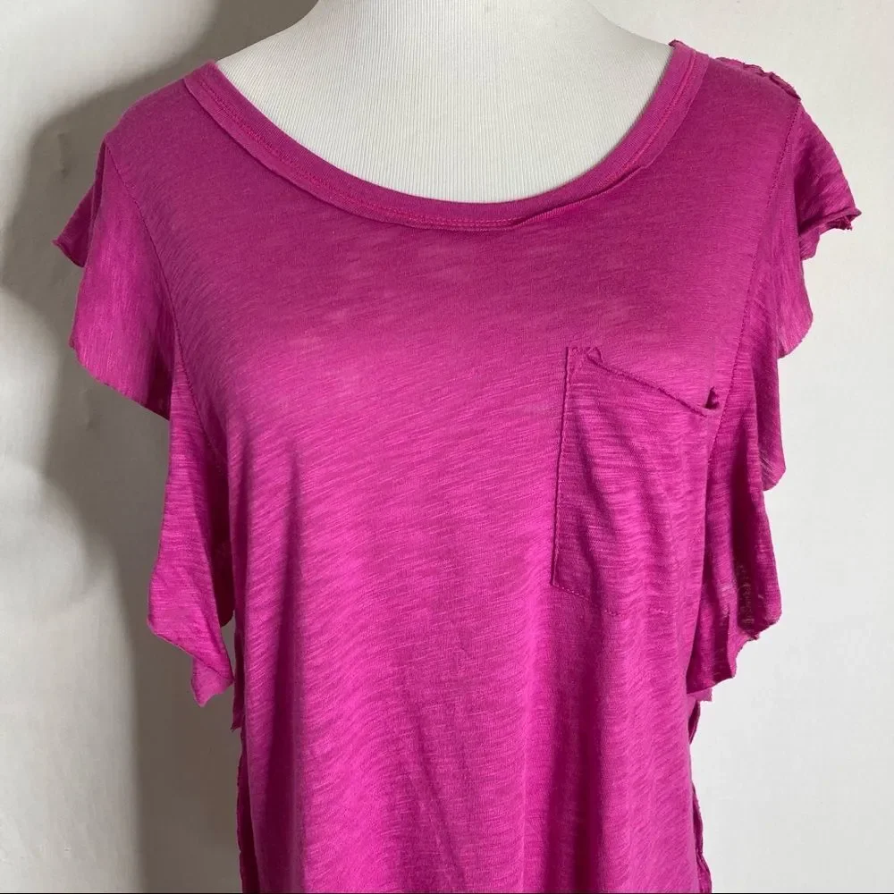 We The Free Pink So Easy Ruffle Sleeve Tee Small Free People Fuchsia NWT