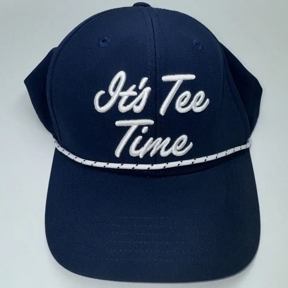 NEW PGA Tour It's Tee Time Script SnapBack Golf Hat Cap Blue Moisture‎ Wicking
