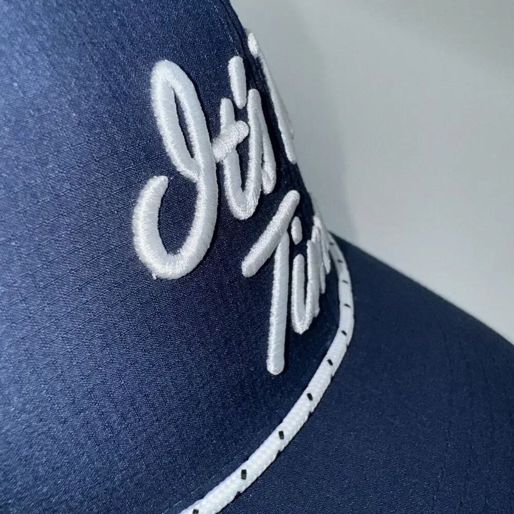 NEW PGA Tour It's Tee Time Script SnapBack Golf Hat Cap Blue Moisture‎ Wicking