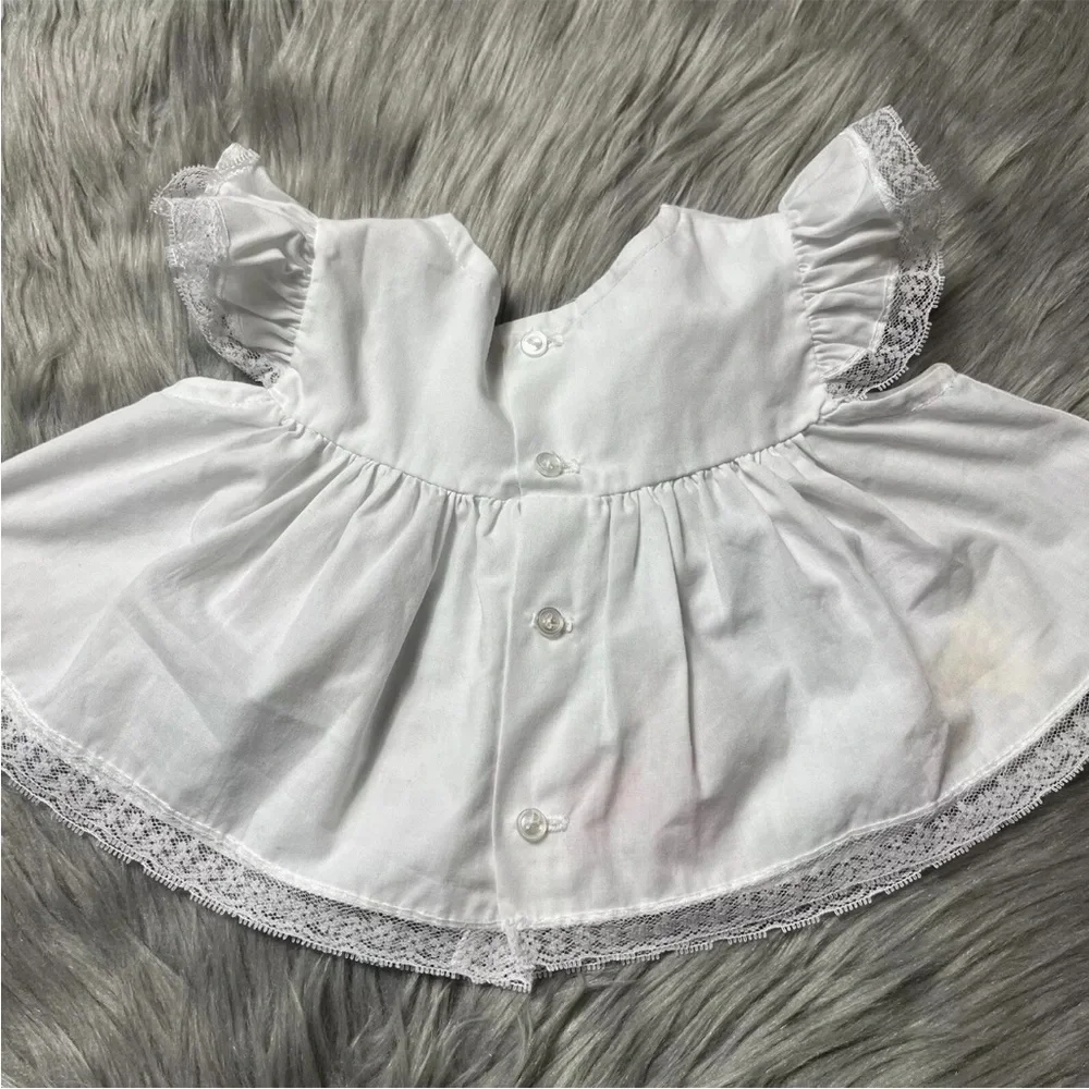 Vintage Baby Girls White Lace Ruffle Bow Floral Top