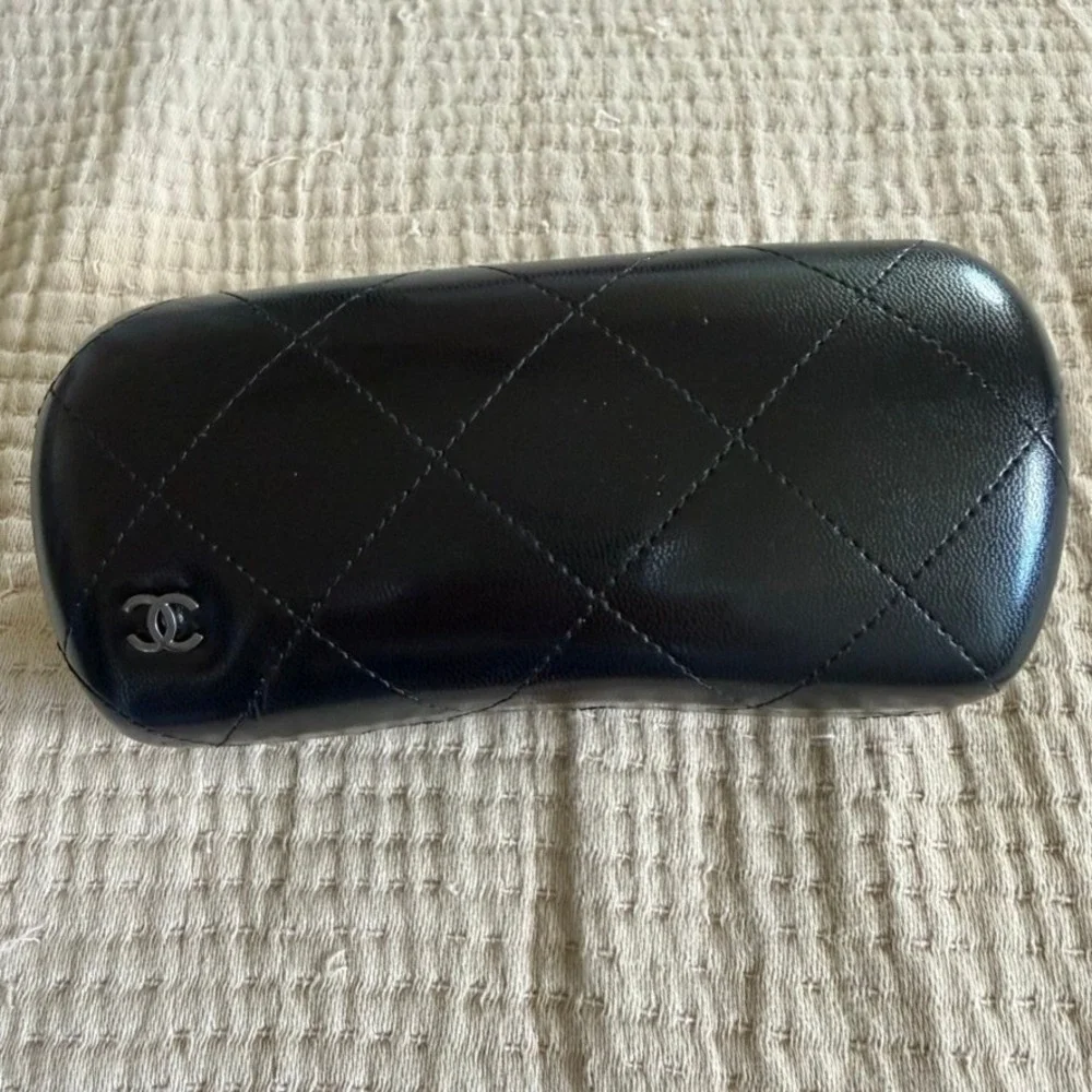 Chanel Sunglasses Case Only Black Quilted Leather CC Logo Clamshell