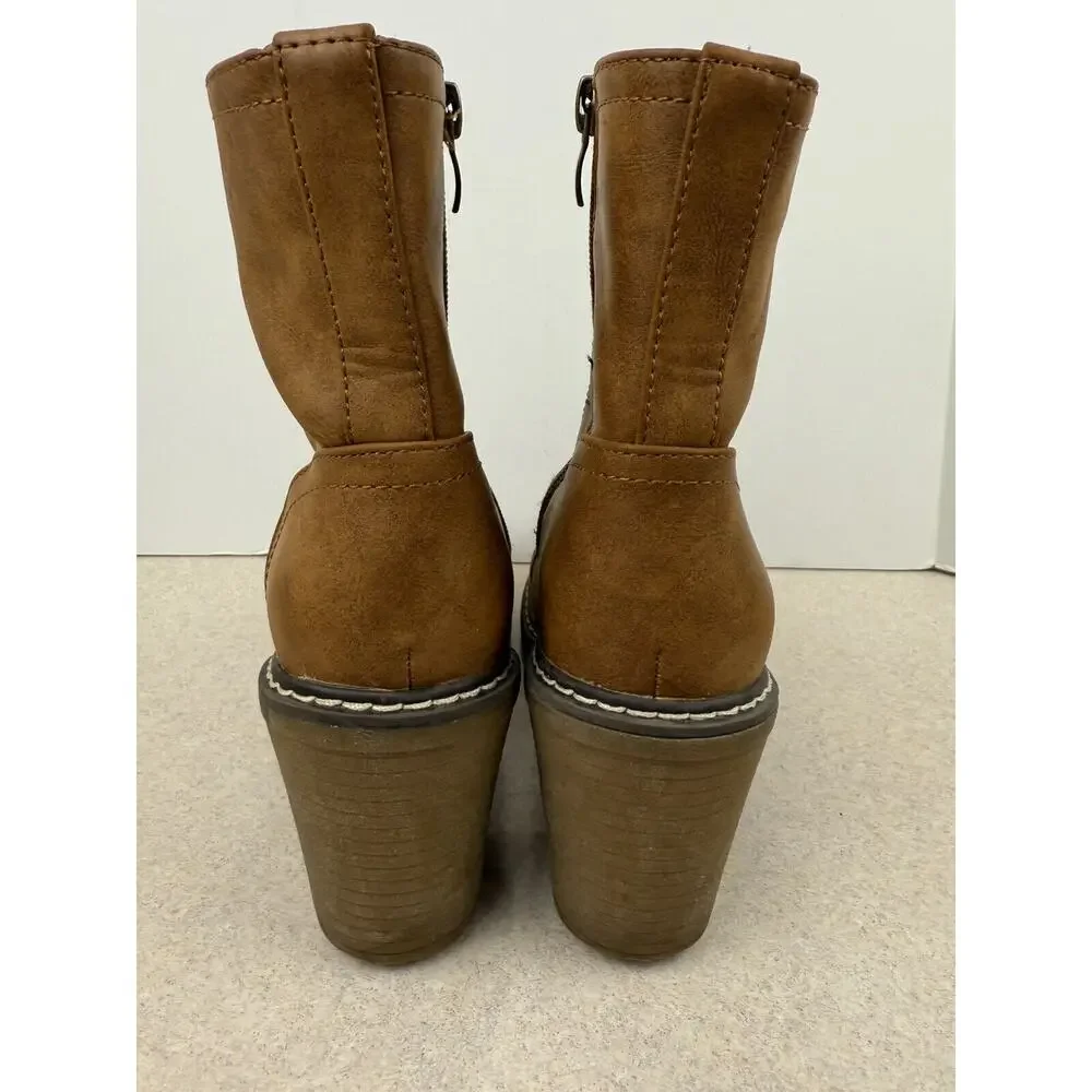 Womens Olivia Miller Brown Heel‎ Lace Up Zip Up Boots Size 8