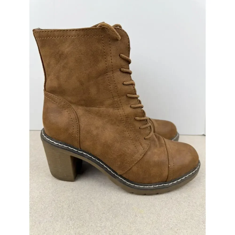 Womens Olivia Miller Brown Heel‎ Lace Up Zip Up Boots Size 8