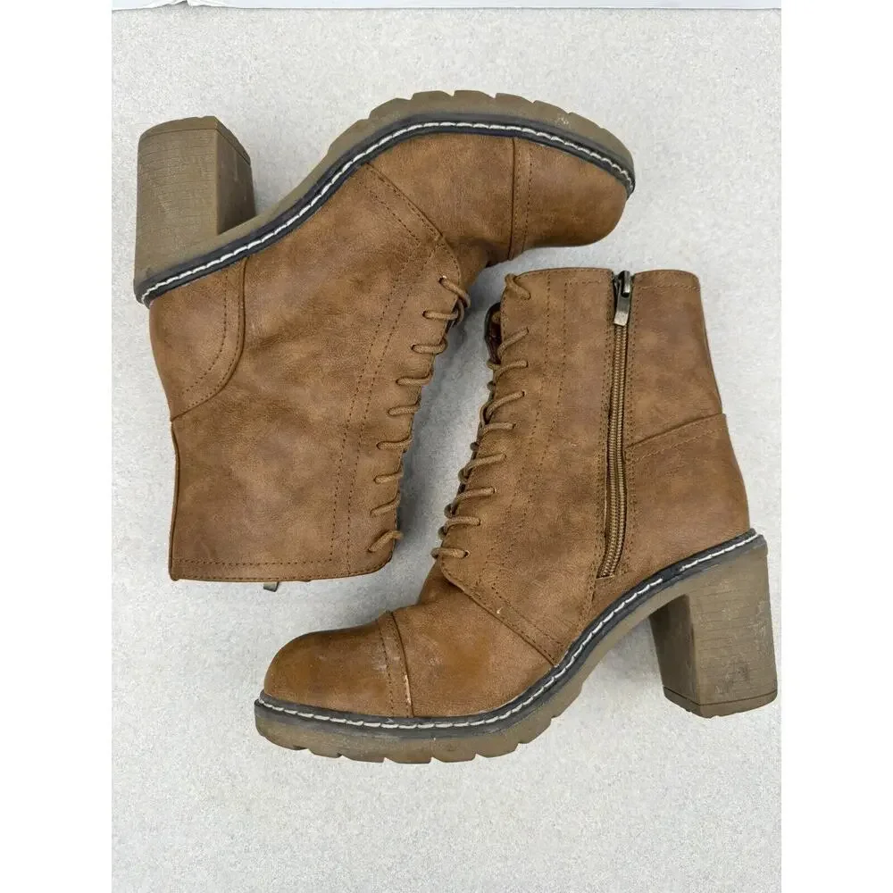 Womens Olivia Miller Brown Heel‎ Lace Up Zip Up Boots Size 8
