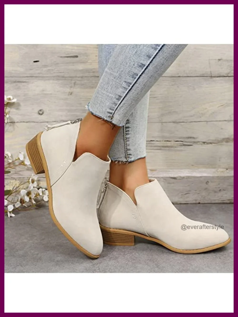 Women's Casual Low Heeled Ankle Booties with Chunky Block Heel Side V Cut