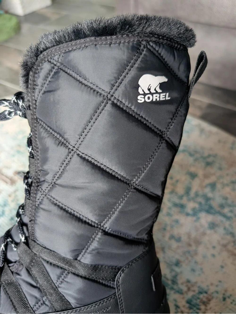Sorel Women's Whitney II Tall Lace Boots Size 8.5 Black Waterproof Faux Fur NEW