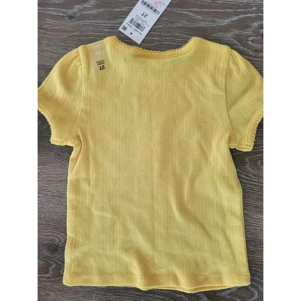 Epic Threads Girls 2T Maize Yellow Pointelle Strawberry Short Sleeve Top NEW #8