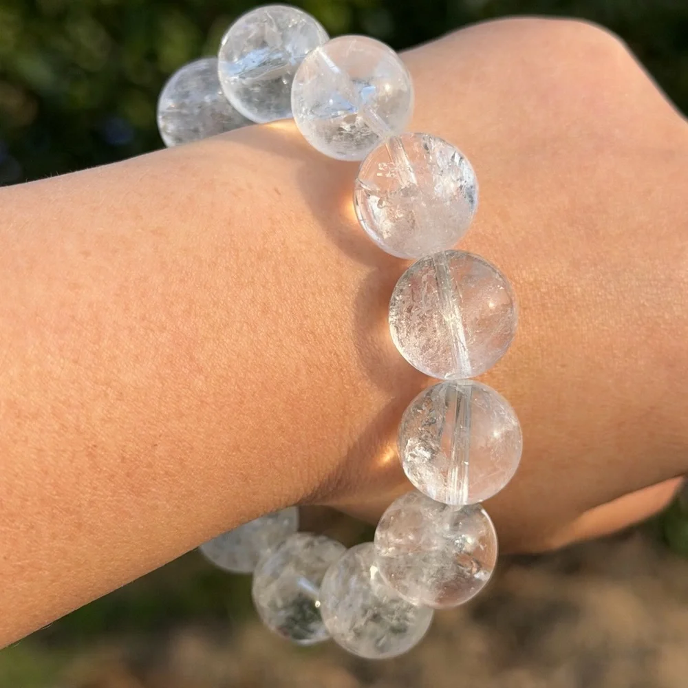 17mm chunky‎ stretchable rainbow clear quartz bracelet 1107