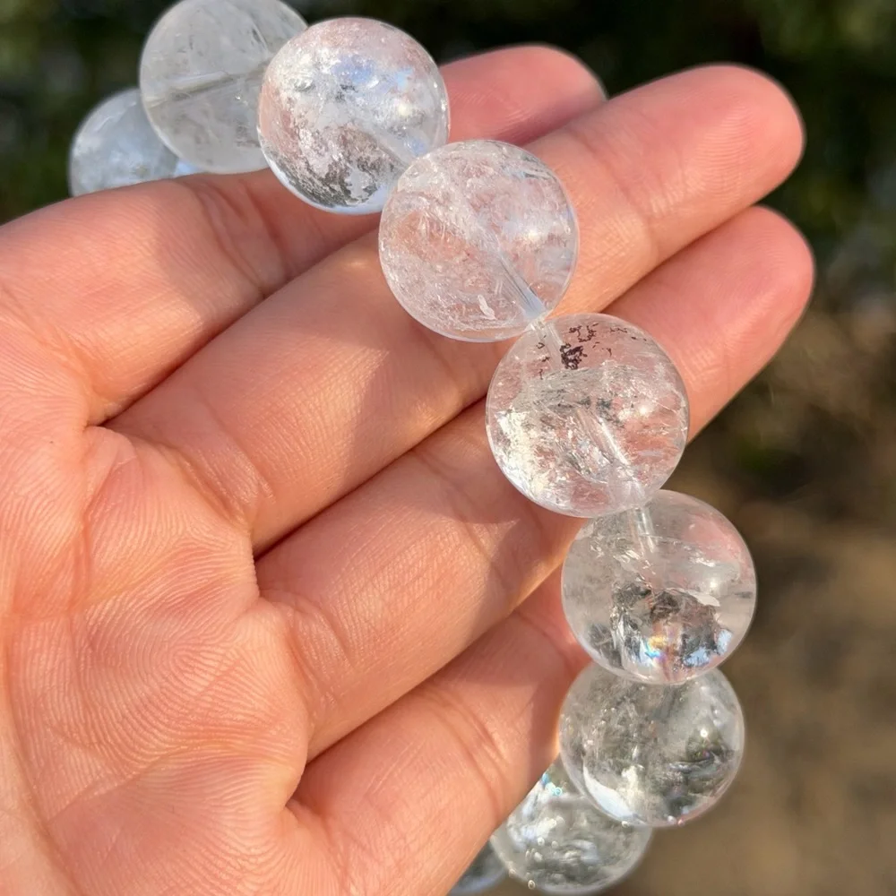 17mm chunky‎ stretchable rainbow clear quartz bracelet 1107