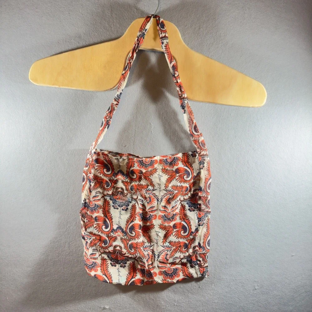 451 | Free People Boho Paisley Floral‎ Cotton Slouchy Hobo Bag Orange OS