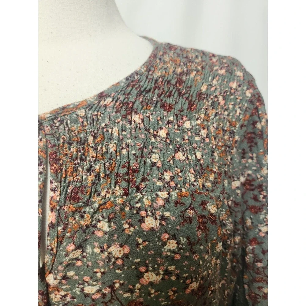 Bohemian Babydoll Top Womens XL Floral Tie V Neck Blouse Romantic Cottage Core