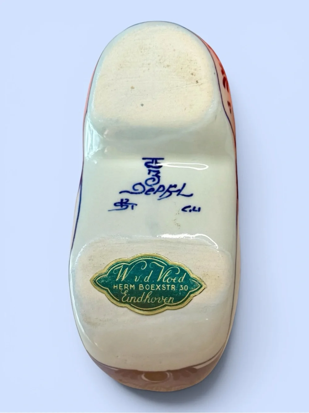 VTG Delft Blue Ceramic Clog Hand Painted Holland Dutch Shoe Original Paper Label
