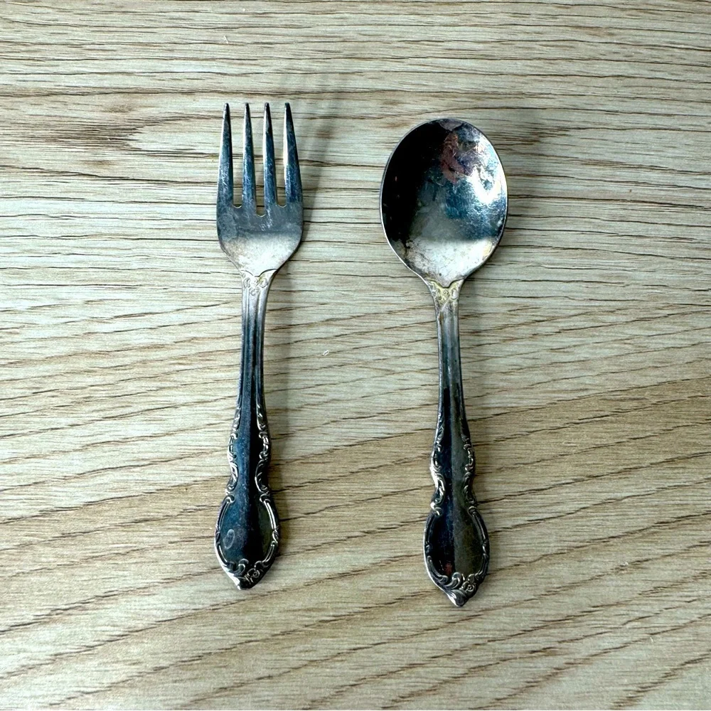 1847 Rogers Bros I S‎ Silverplated Reflection Baby Spoon & Fork Silverware Set