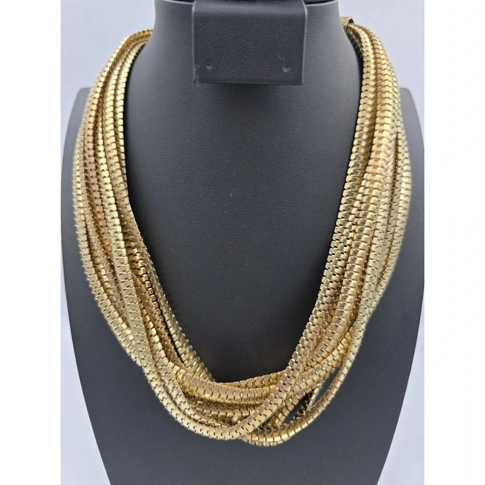 Vintage Multi-Strand Gold Tone Box Link Snake Chain‎ Statement Necklace