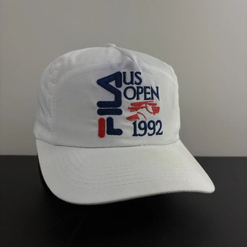 Vintage 90s 80s Fila US Open 1992 Snapback Hat White Tennis Tournament Cap