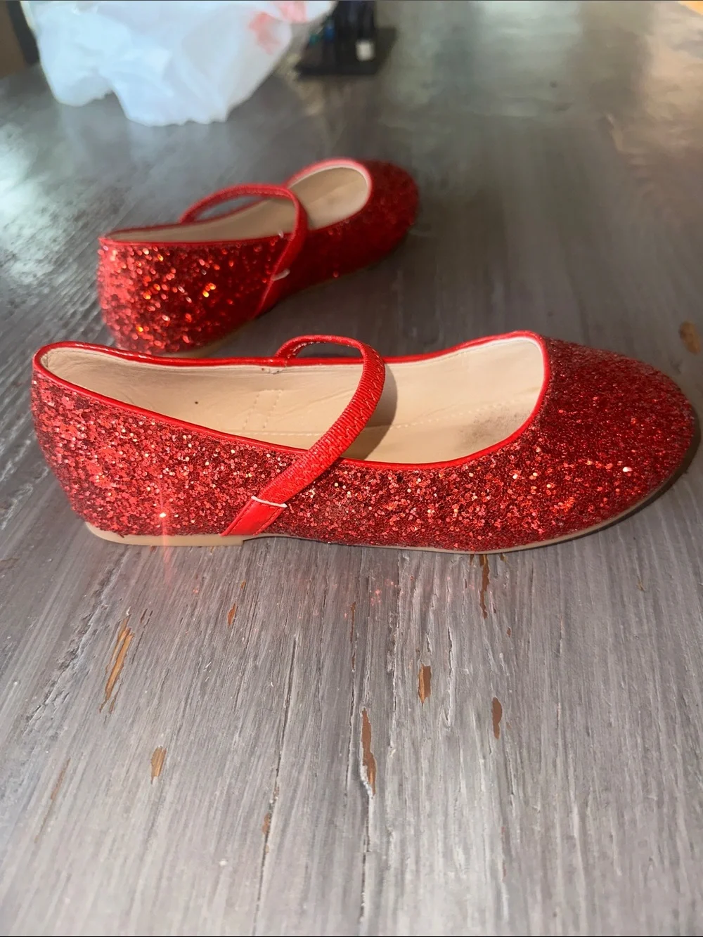 Kids' Red Glitter Mary Jane Ballet Flats