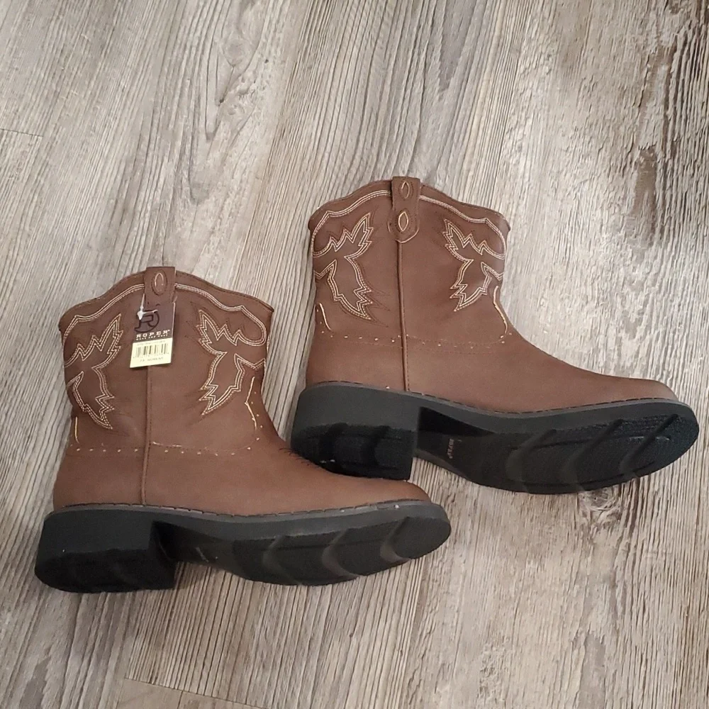 ROPER Chunk Rider Embroidery Round Toe Casual Boots Ankle Low Heel 1-2