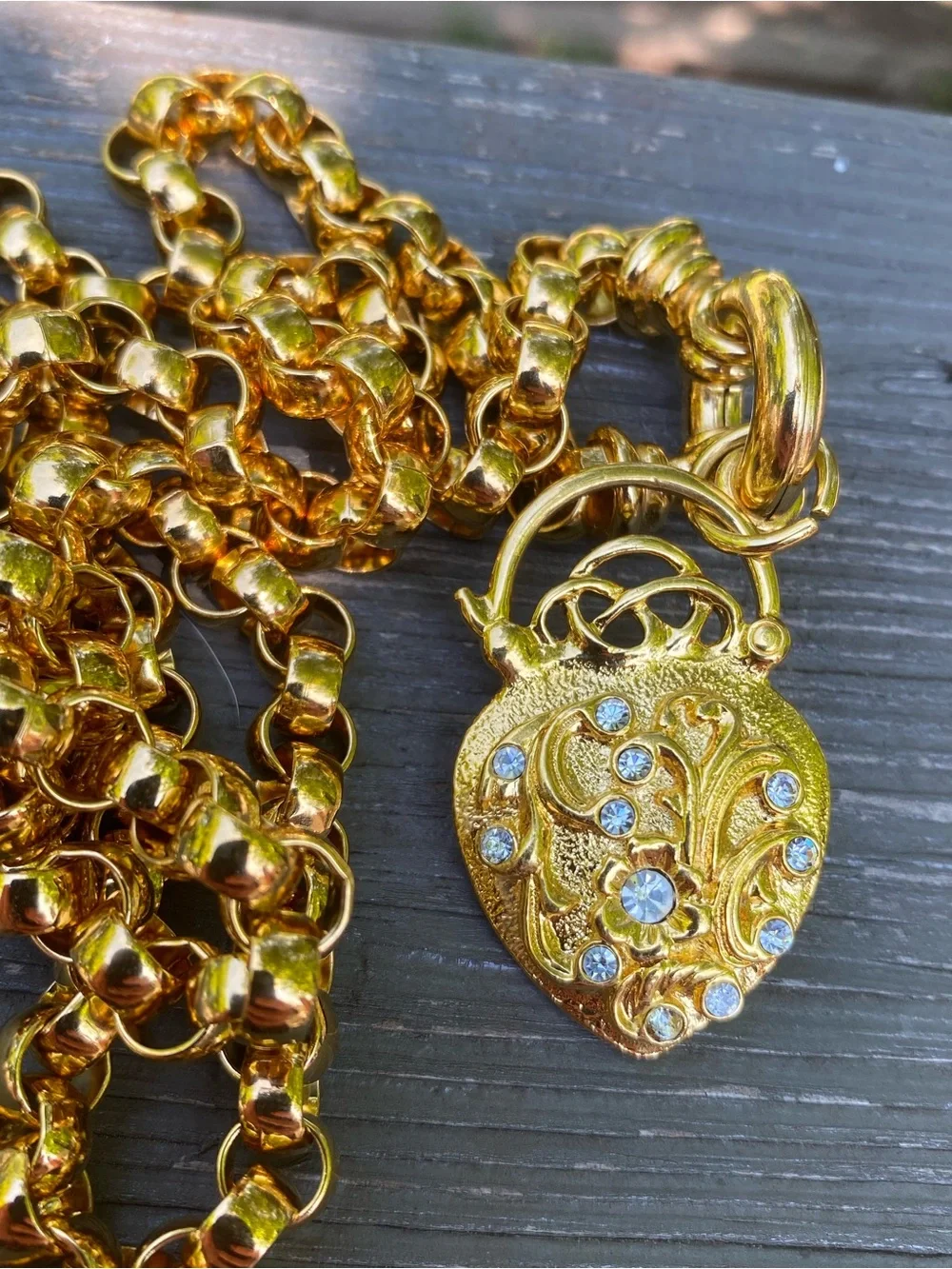 Joan Rivers Gold-Tone Heart Pendant Necklace Heavy Rolo Chain Rare Vintage