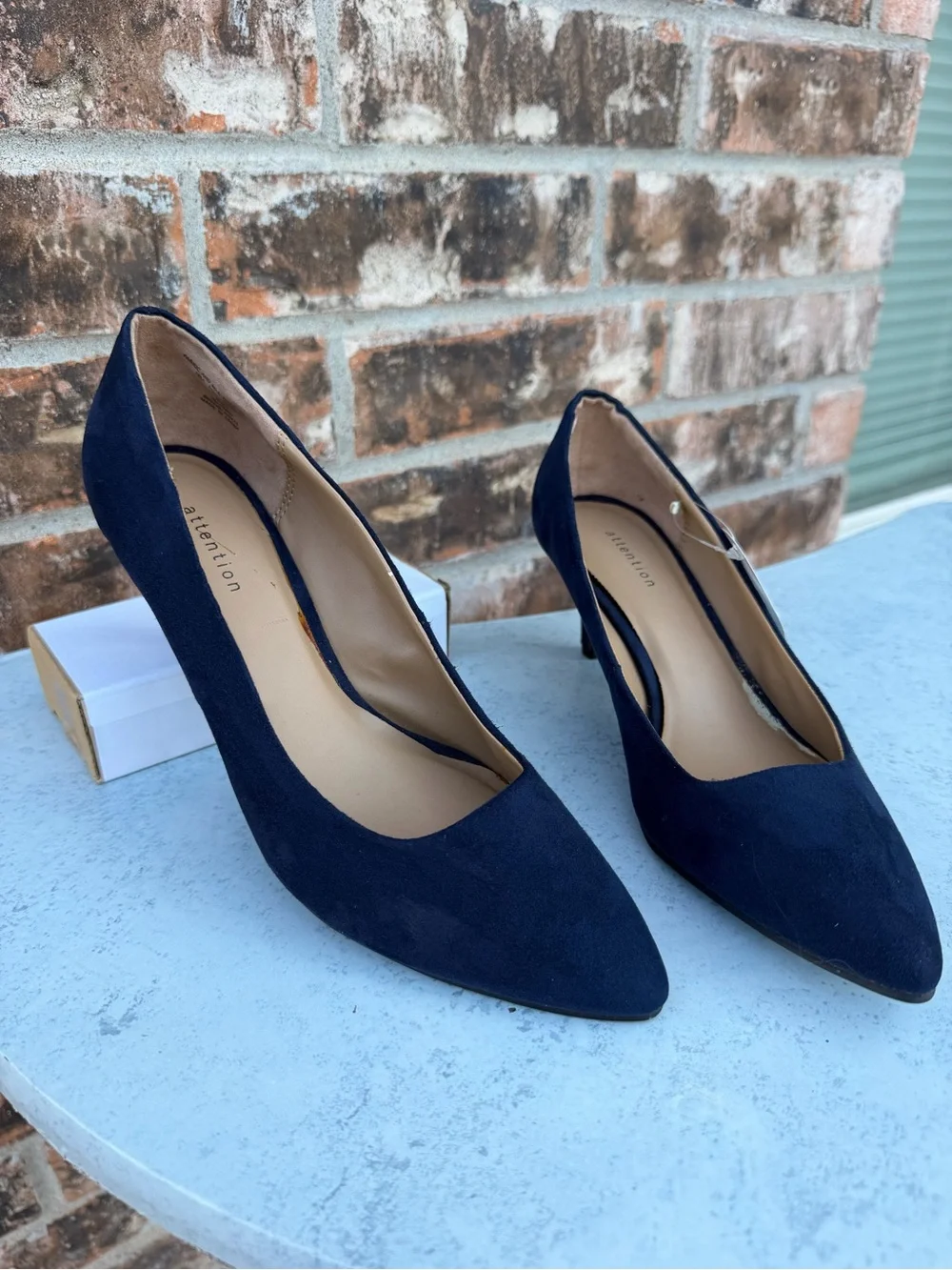 Attention Navy Suede Pointed-Toe Pumps
