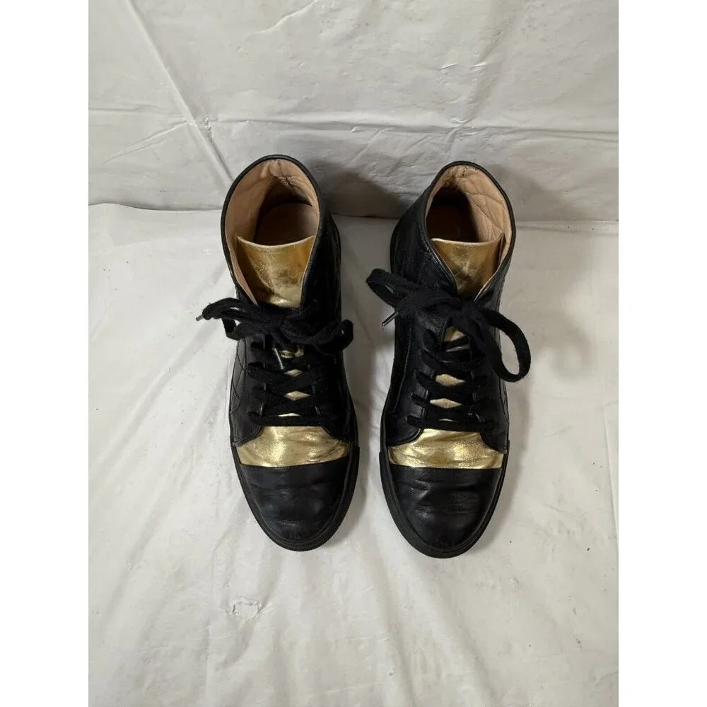 Thakoon Black and Gold Leather High-Top Sneakers