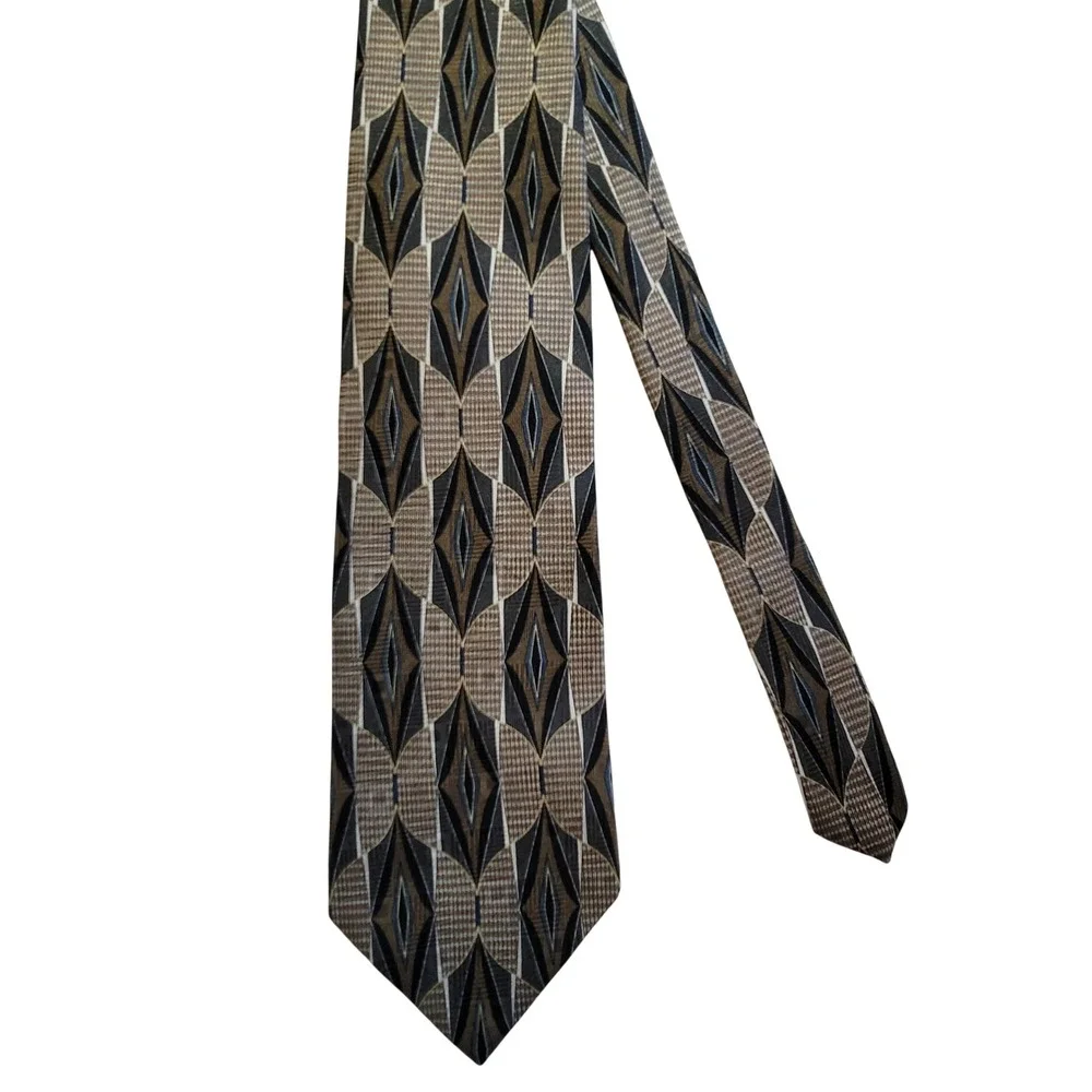 Palatina Silk Necktie Mens OS Brown Grey Blue Geometric Diamond Made in USA