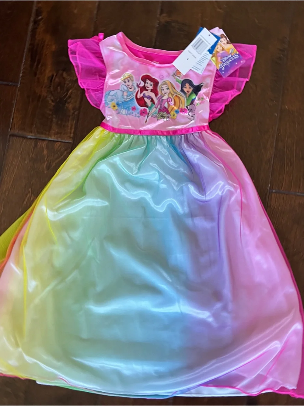 Disney Girls Rainbow Princess Dress in Pink, Yellow, Blue, Green