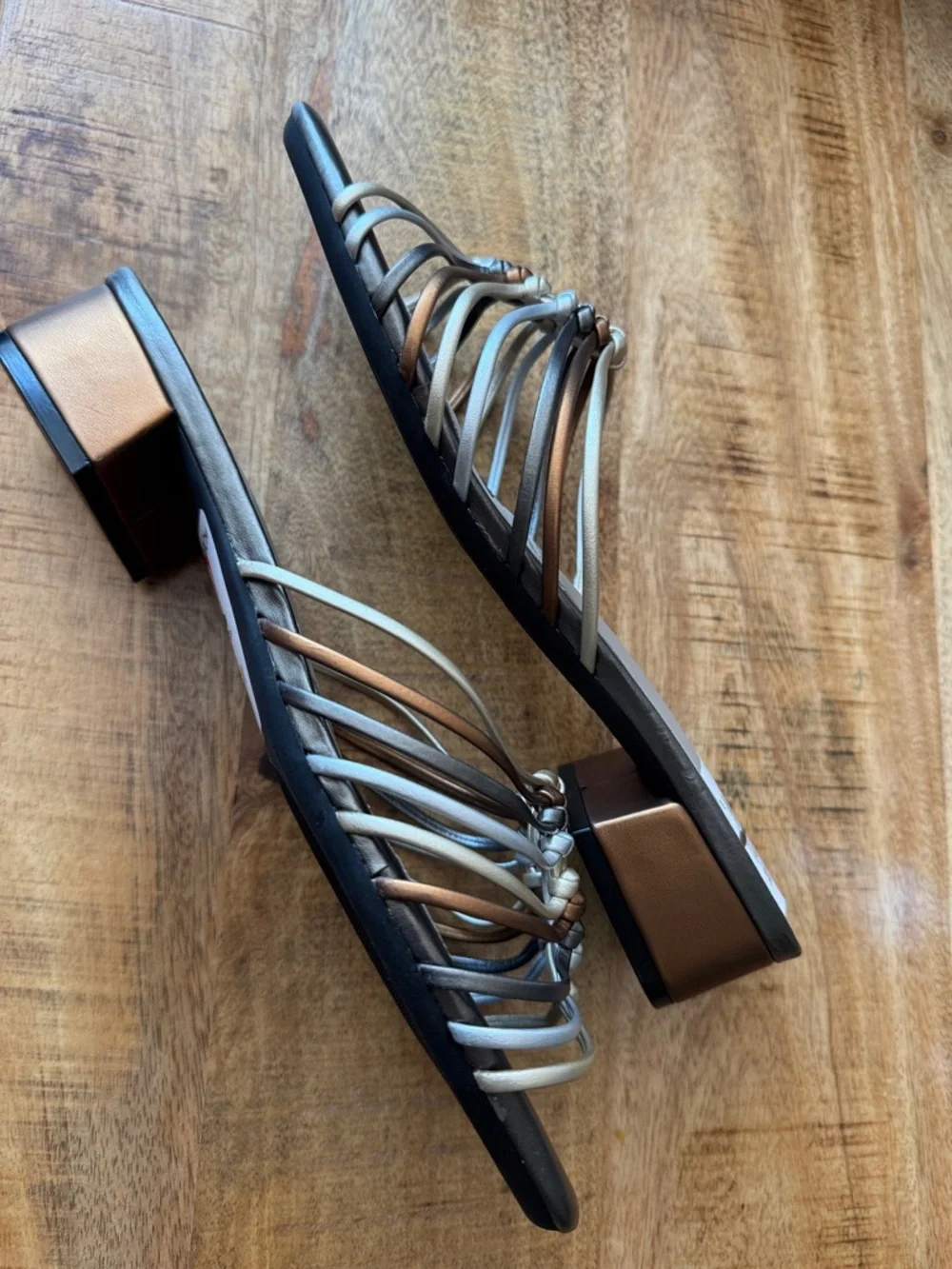 David Tate EXCELLENT Metallic Multi-Strip Knot Slide Sandals - Bronze 10 WW