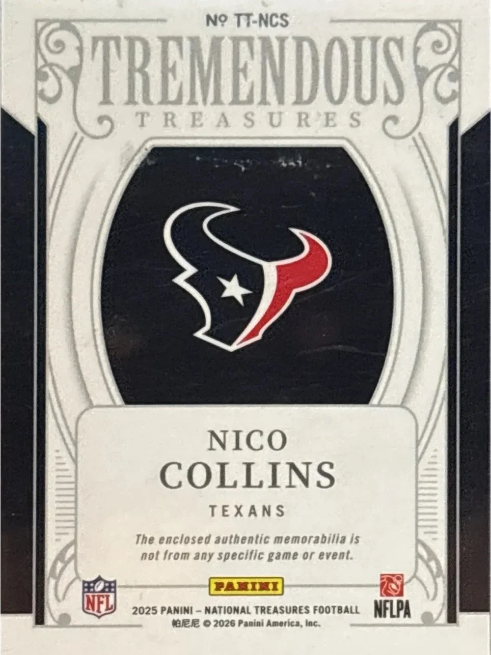 Nico Collins Texans Tremendous Treasures Patch Card - LE 19/25