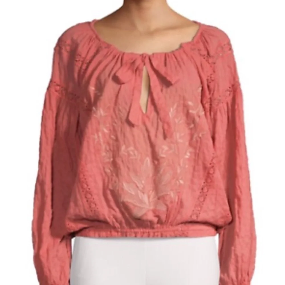 Free People Maria Maria Crochet Embroidered Blouse Size Large  New with tag