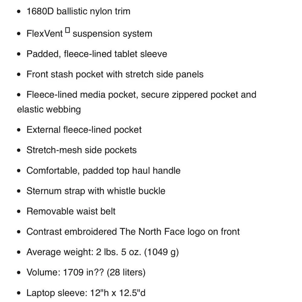 The North Face comfort storage 12”