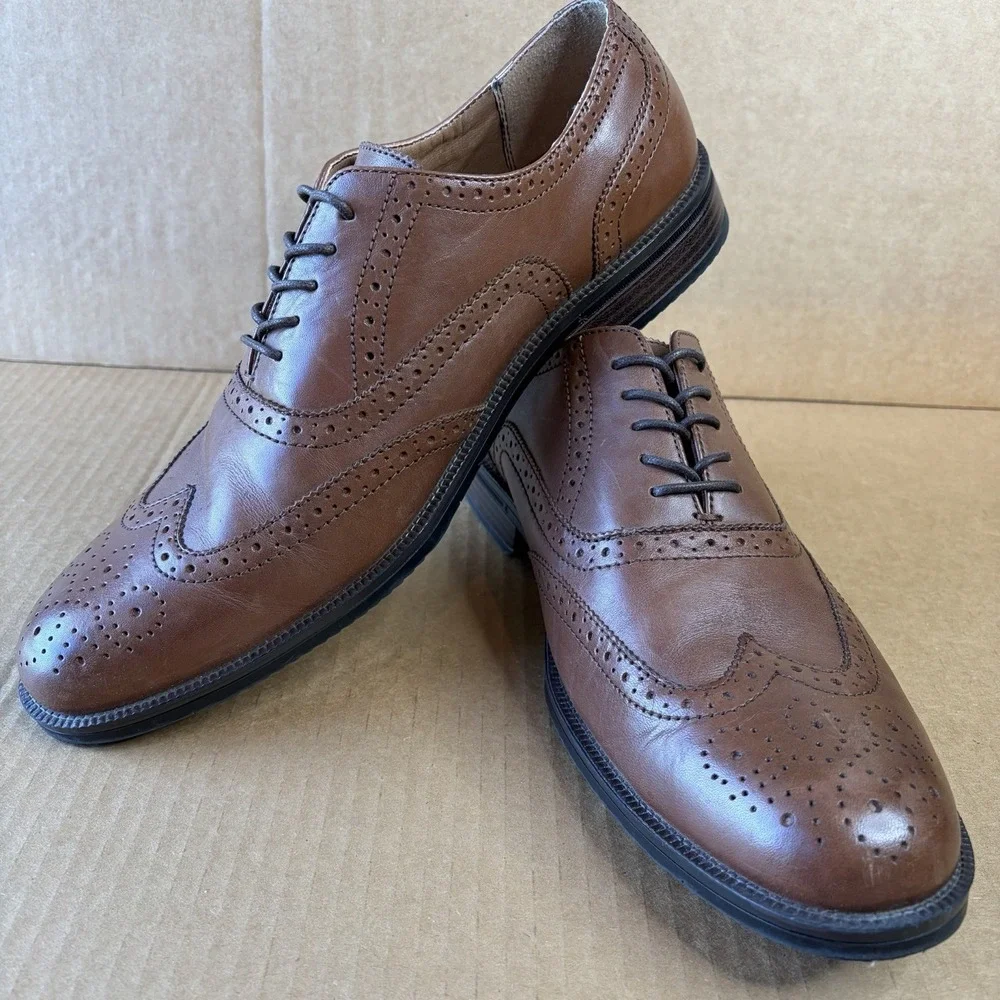GH Bass Mens Brown Leather Wingtip Brogue Oxford Dress Shoes‎ Lace Up