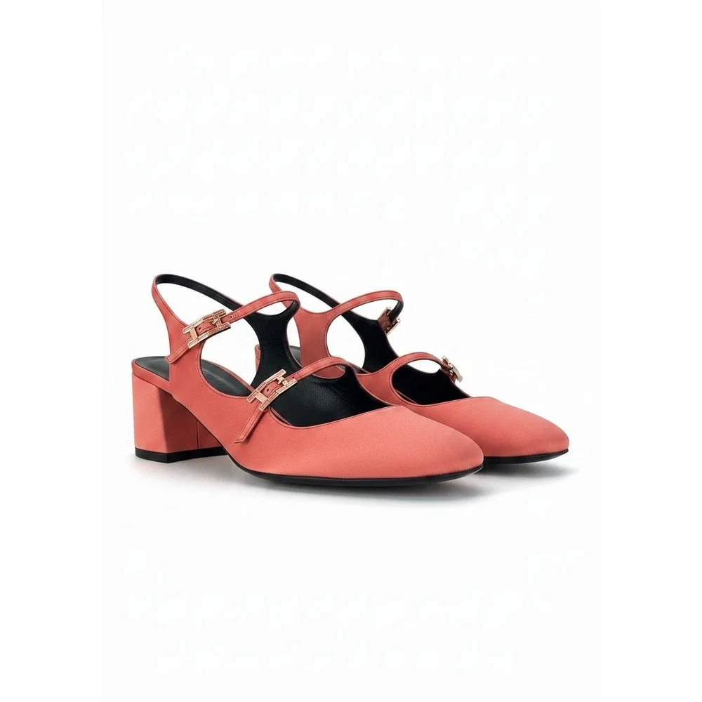 Hermes Jackie 50 Satin Crepe Slingback Pumps Rose Peche Size 41