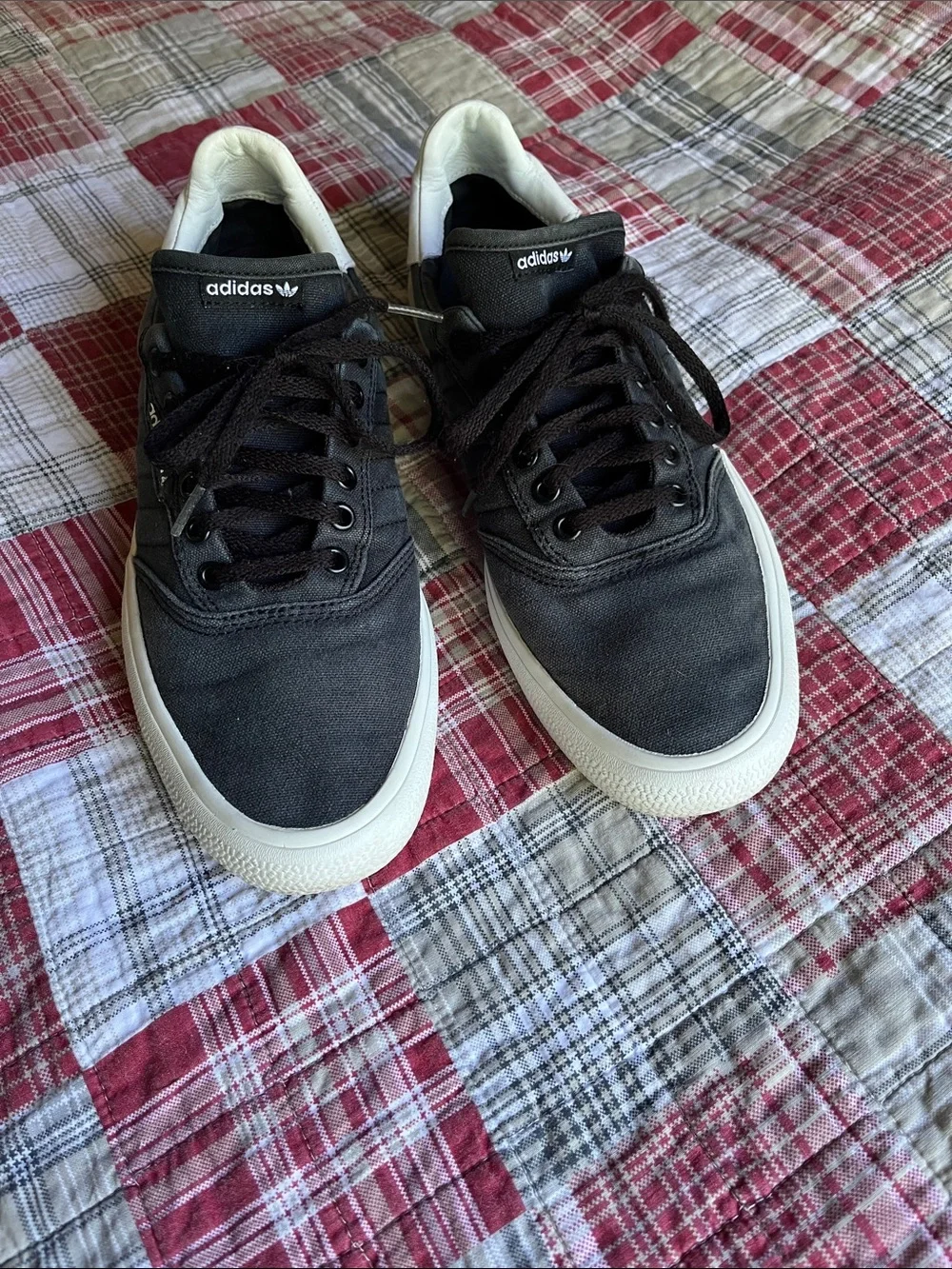 adidas Black Low-Top Canvas Sneakers with White Soles