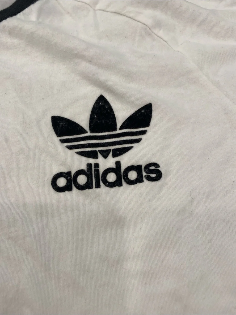 Vintage Y2K white adidas black three stripe velvet logo tee Large streetwear ♠️