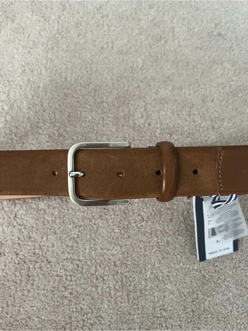 Vineyard Vines Men's Tan Suede and Leather Belt with Silver Buckle