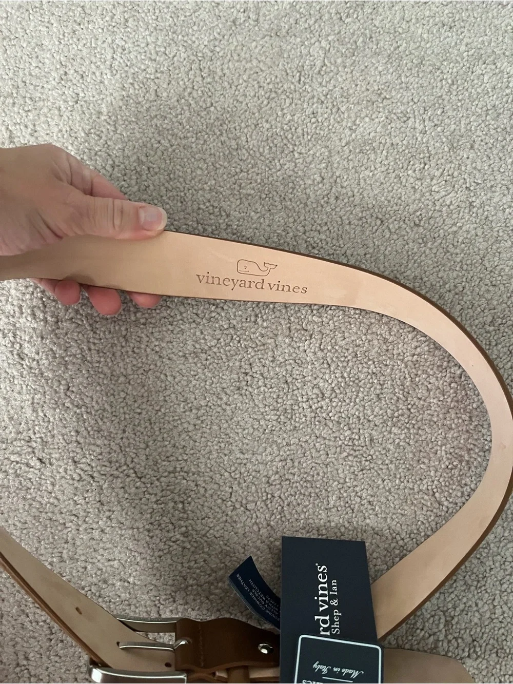Vineyard Vines Men's Tan Suede and Leather Belt with Silver Buckle