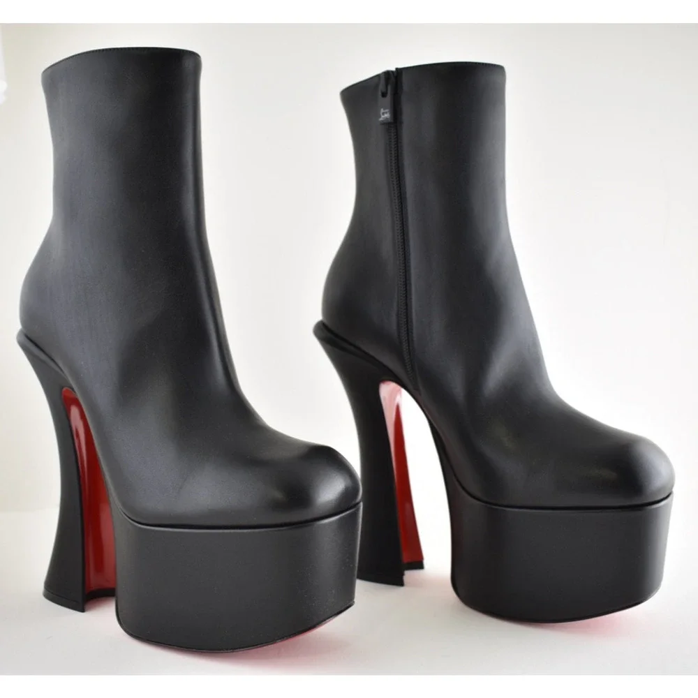 Christian Louboutin Aquabootie 160 Black Leather Platform Block Heel Bootie 37.5