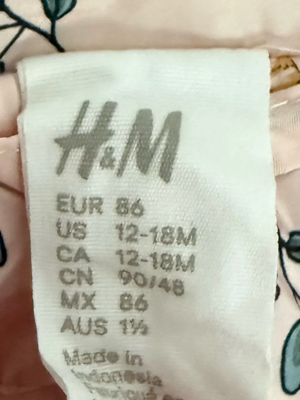 H&M Light Pink Floral Puffer Jacket with Hood