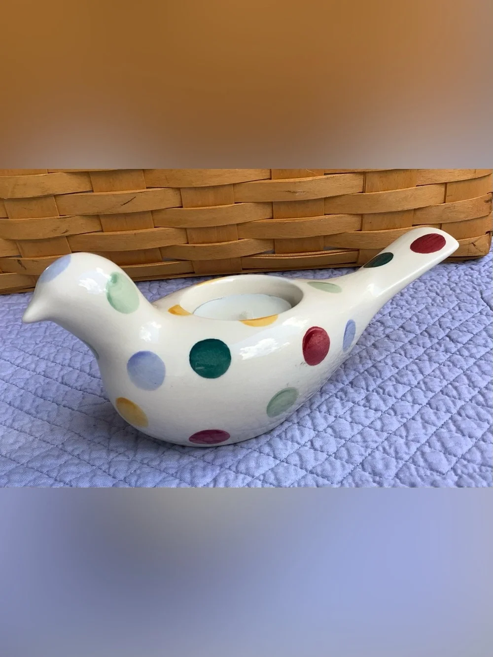 Emma Bridgewater Pottery Polka Dot Dove Tea light Holder