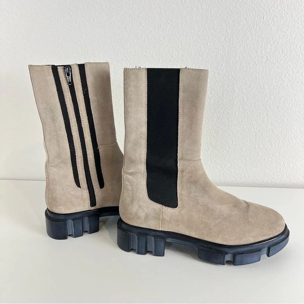 Free People Suede Brooks Chelsea Boots Beige Chunky Lug Sole Platform EU 39